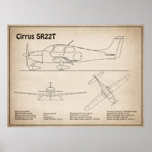 Poster Cirrus SR22T - Plans de dessin du plan directeur d