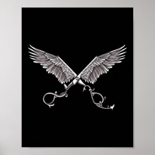 Poster Ciseaux cool Liste De Cheveux Avec Ailes Tatouage 