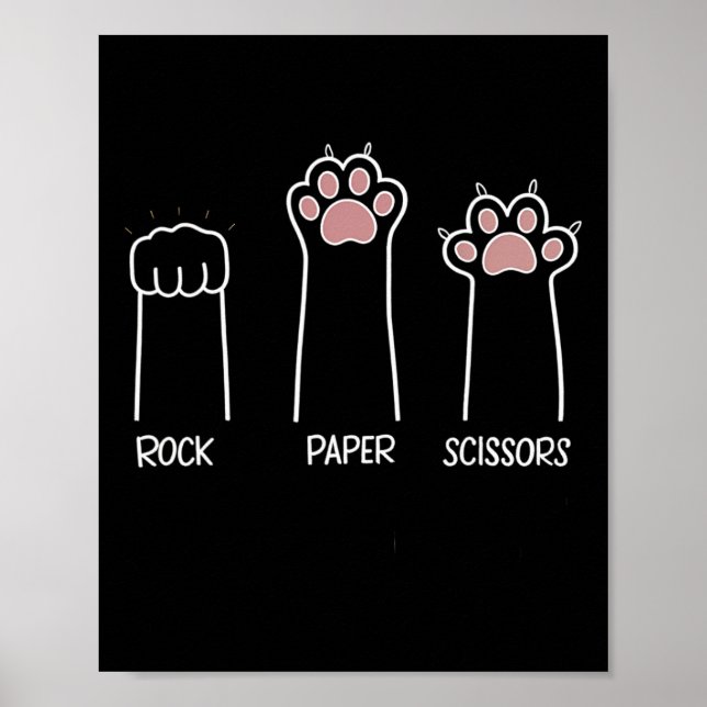 Poster Ciseaux Papier Rocher Paw Game Chat Aimer Animal E (Devant)