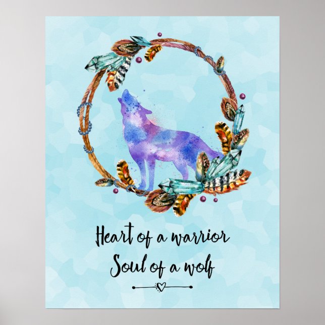 Poster Citation à l'aquarelle Howling Wolf Boho Style (Devant)