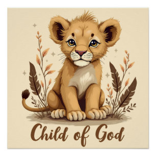Poster Citation adorable Lion Cub Christian Art Faith