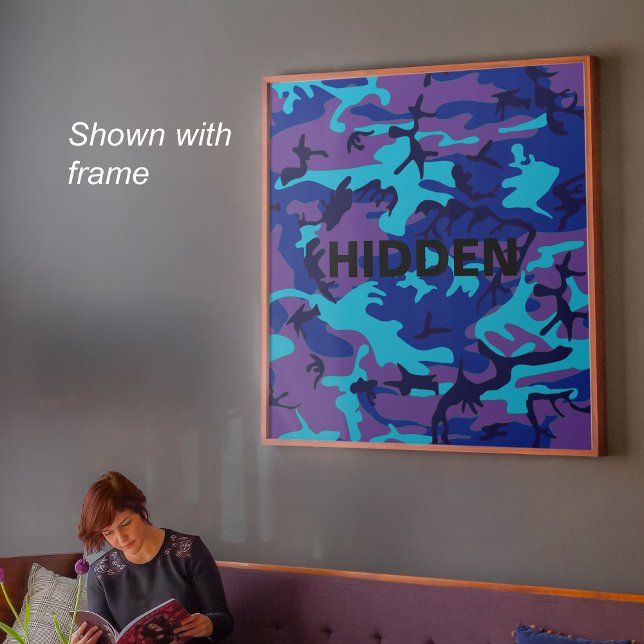 Poster Citation cachée du camouflage bleu foncé et violet (Dark Blue & Purple Camouflage Hidden Quote Poster)