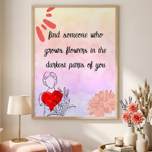 Poster Citation d'amour personnalisée Art floral rose et