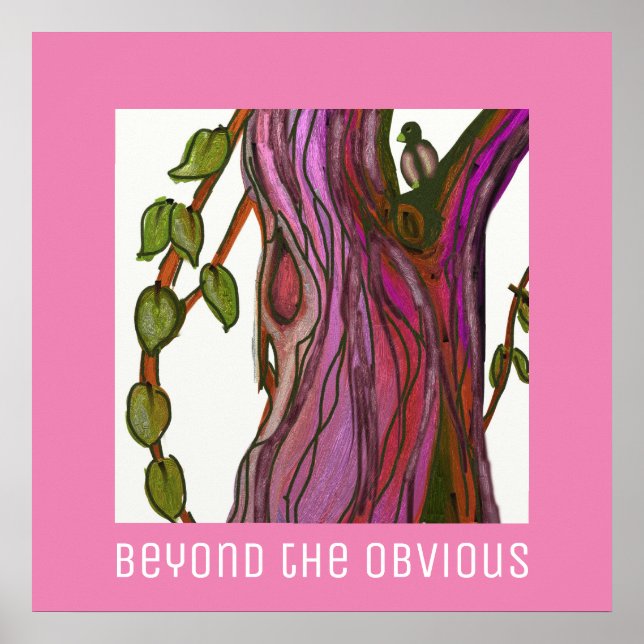 Poster Citation d'arbre et d'oiseau violet et vert sur bl (Devant)