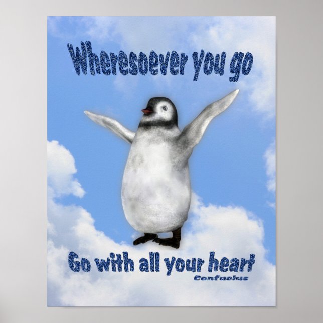 Poster Citation d'attitude de Penguin Confucius Inspirati (Devant)
