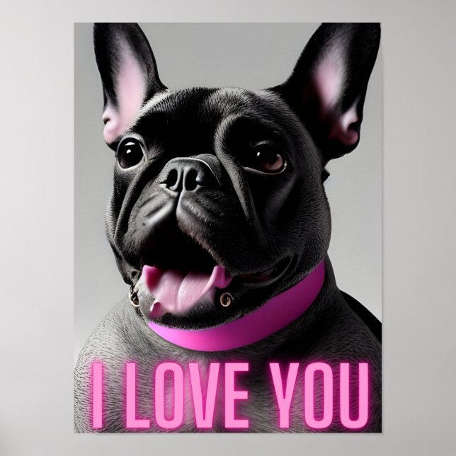 Poster Citation de Bulldog français mignon Je T'AIME Wall (Devant)