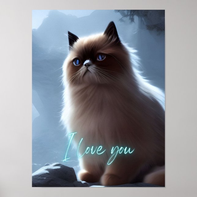 Poster Citation de chat de l'Himalaya mignonne Je t'aime  (Devant)