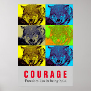 Poster Citation de courage motivationnel Wolf Pop Art