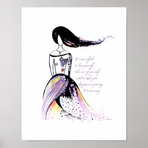 Poster Citation de dame illustrée d'inspiration Self LOVE