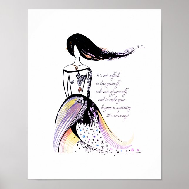Poster Citation de dame illustrée d'inspiration Self LOVE (Devant)