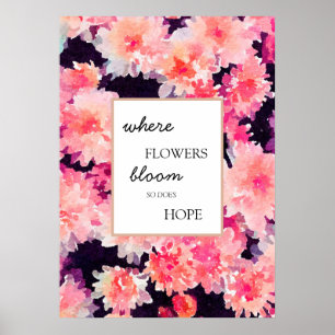 Poster Citation de fleur inspirante à l'aquarelle rose te