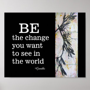 Poster Citation de Gandhi soit le changement en noir et b