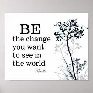 Poster Citation de Gandhi soit le changement en noir et b