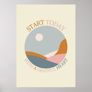 Poster Citation de gratitude boho – Commencez aujourd'hui