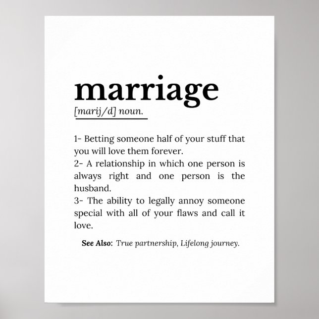Poster Citation de la définition du mariage amusant (Devant)
