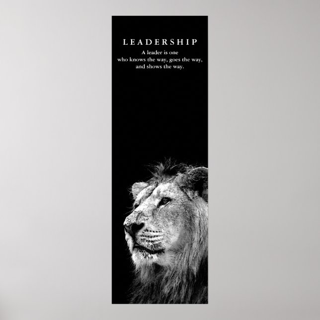 Poster Citation de leadership motivationnel Lion noir bla (Devant)