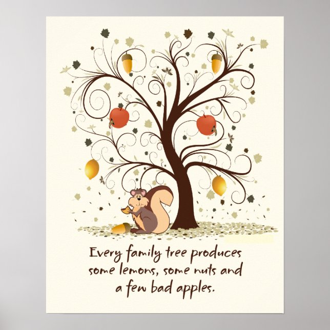 Poster Citation de l'Humour de l'arbre généalogique Beige (Devant)