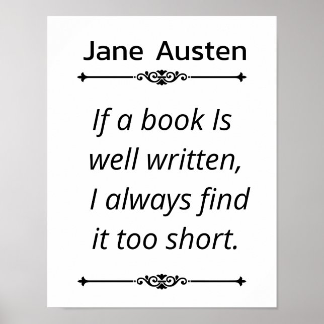 Poster Citation de livre Jane Austent - Si un livre est b (Devant)