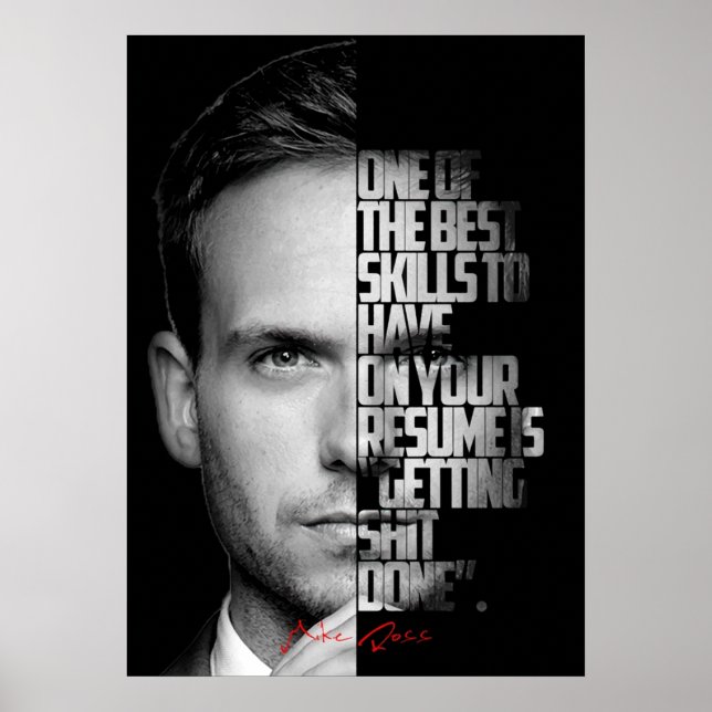Poster Citation de Mike Ross noir et blanc (Devant)