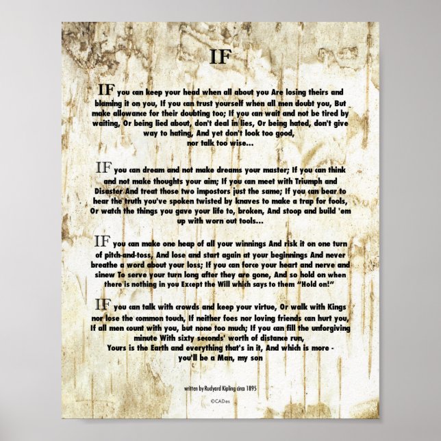 Poster Citation de Rudyard Kipling 1895 sur l'écorce d'ar (Devant)