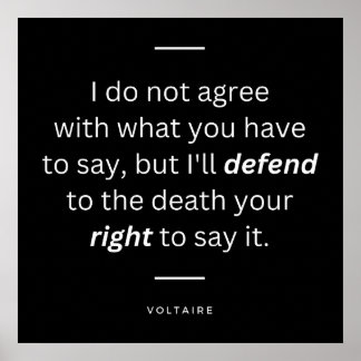Poster Citation de Voltaire sur la défense de la liberté