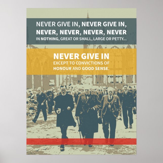 Poster Citation de Winston Churchill - Ne jamais céder (Devant)
