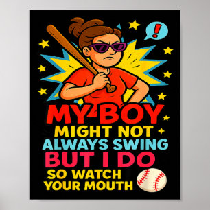 Poster Citation drôle de maman de baseball pour le cadeau