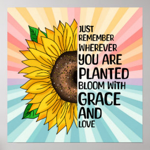 Poster Citation et tournesol tiré à la main