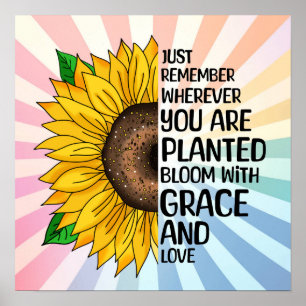 Poster Citation et tournesol tiré à la main