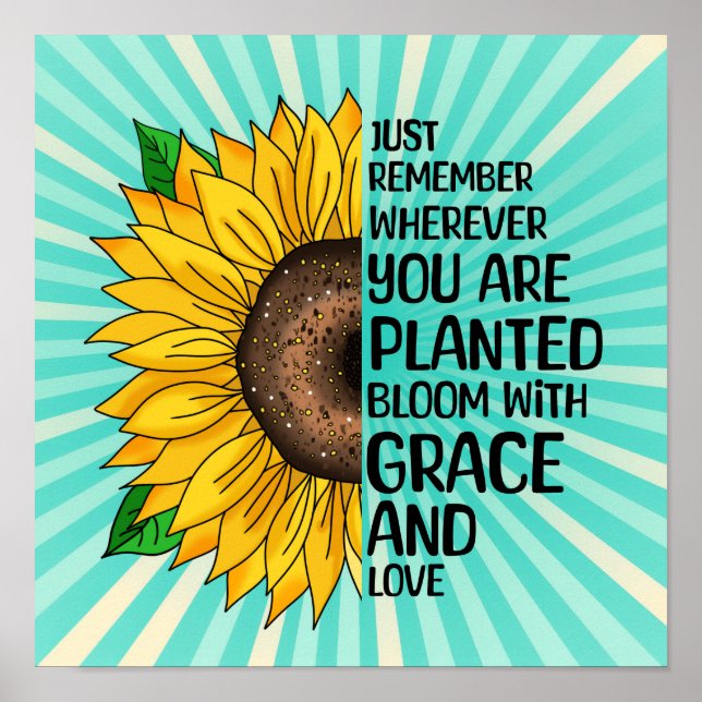 Poster Citation et tournesol tiré à la main (Devant)