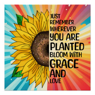 Poster Citation et tournesol tiré à la main