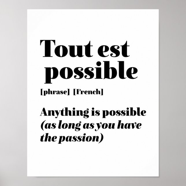 Poster Citation Française Inspirante Tout Est Possible (Devant)