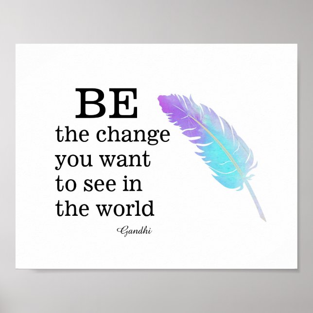 Poster Citation Gandhi être le changement avec la plume c (Devant)