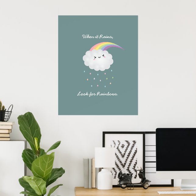 Poster Citation Inspirante de la pluie de nuages arc-en-c (Bureau à domicile)