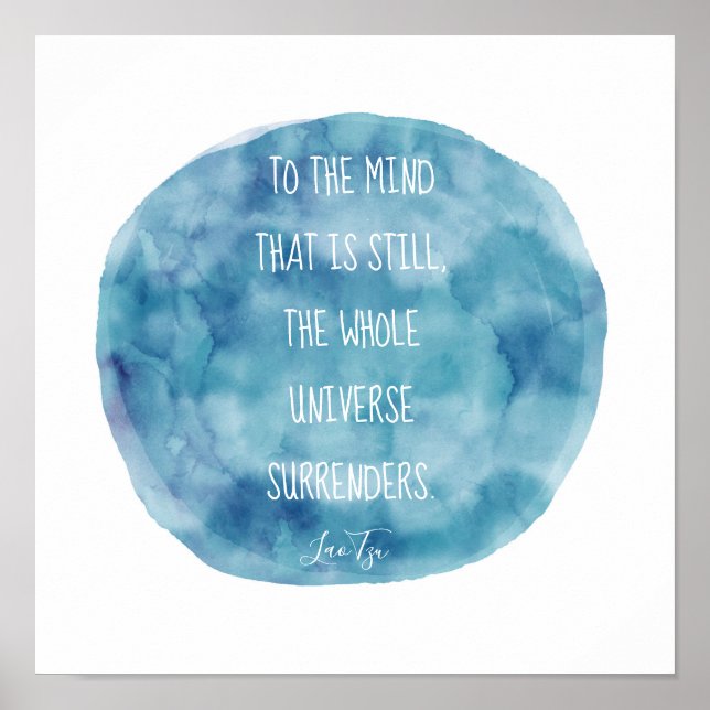 Poster citation inspirante de Lao Tzu sur l'aquarelle ble (Devant)
