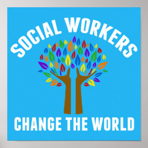 Poster Citation inspirante de travail social bleu beau