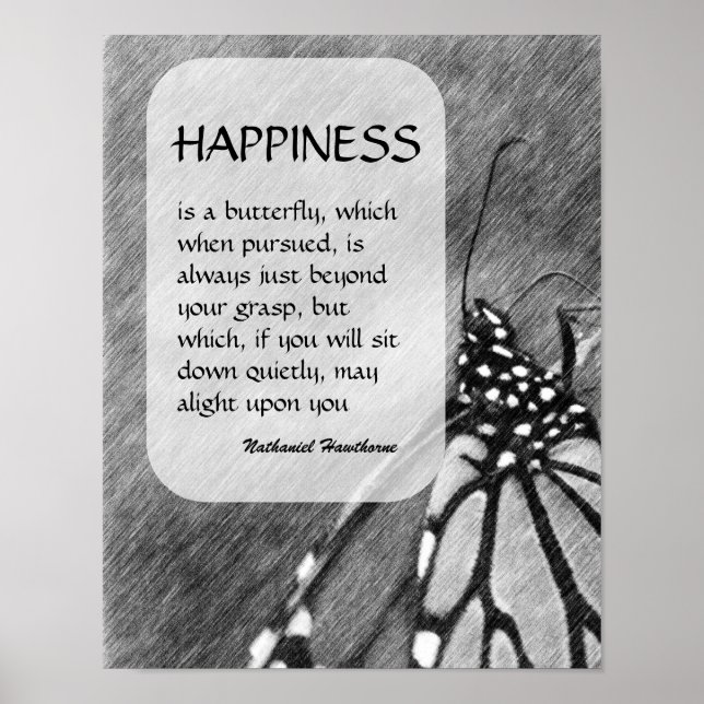 Poster Citation inspirante du bonheur des papillons (Devant)