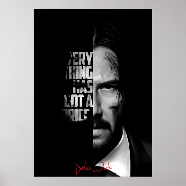 Poster Citation John Wick en noir et blanc (Devant)