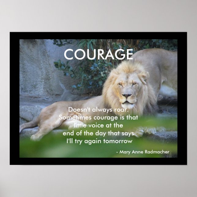 Poster Citation Motivationnelle Courage Coeur Lion (Devant)