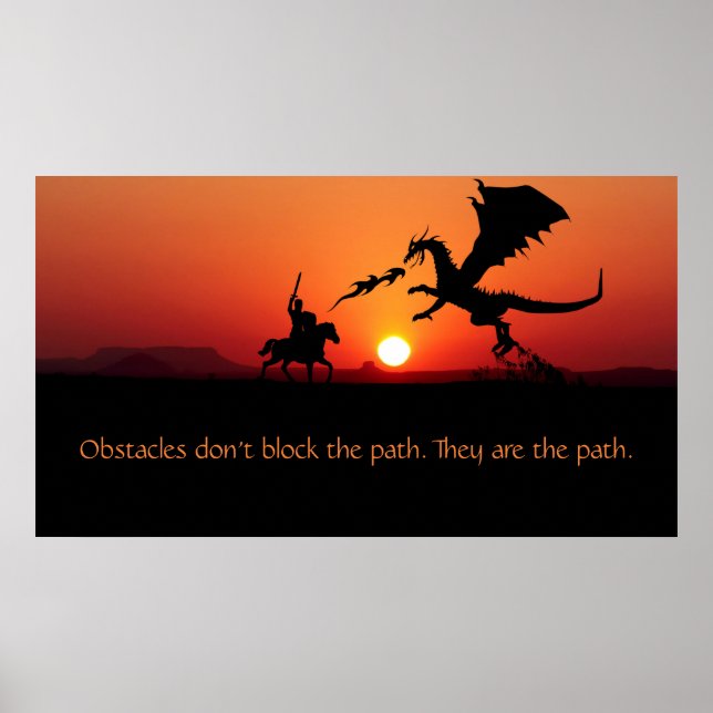 Poster Citation motivationnelle inspirée Dragon vs Knight (Devant)