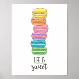 Poster Citation motivationnelle La vie est sucrée Macaron