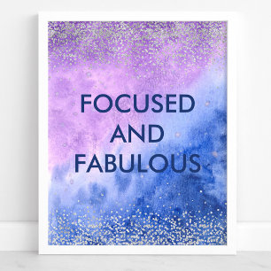 Poster Citation personnalisée aquarelle Focused and Fabul