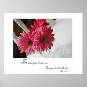 Poster Citation religieuse de marguerites roses de