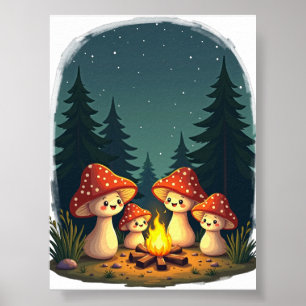 Poster Citation Rétro Champignon Feu de Camp Restez Posit