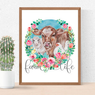 Poster Citation Vie à la Ferme Famille Ferme Poulet Vache