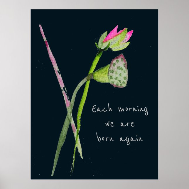 Poster Citation zen né à nouveau rose lotus inspiré (Devant)
