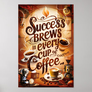 Poster Citations de motivation au café pour le succès et