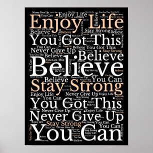 Poster Citations de motivation. Motif WordArt blanc noir