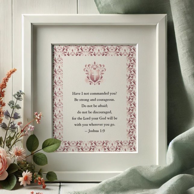 Poster Citations inspirées de la Bible pour les femmes (Inspirational quote for her features a bible verse and a pink pattern watercolor design. )