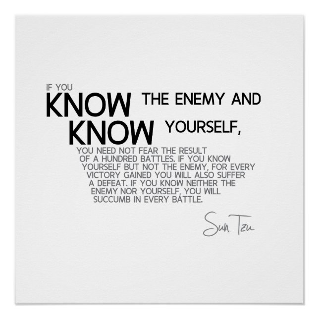 Poster CITATIONS : Sun Tzu - Connaissez votre ennemi (Devant)